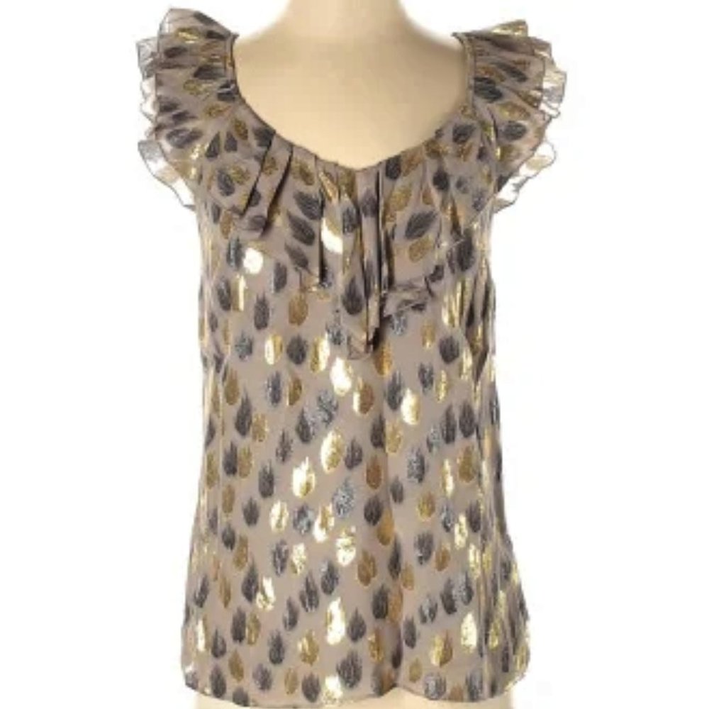 Anthropologie Gold and Silver Ruffle Blouse